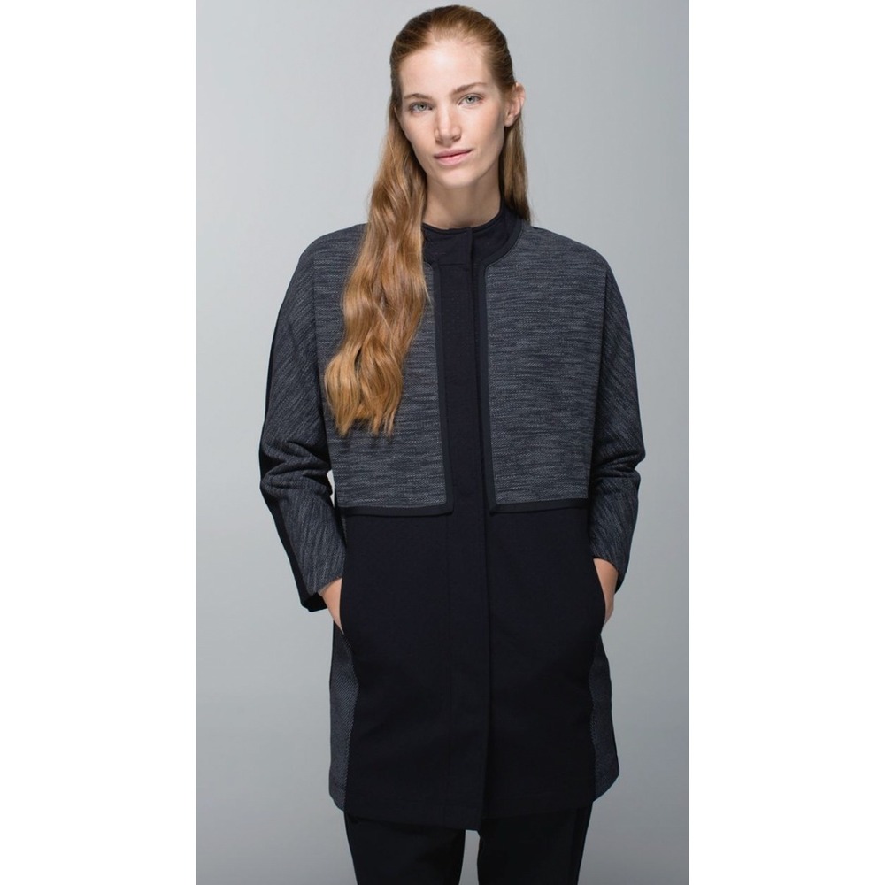 Lululemon Cocoon Car Coat Black Gray Techwear Travel Coat XS